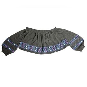 Free People Chic Gray Off-Shoulder Top with Vibrant Accents